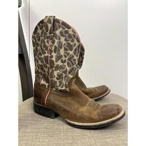 Ariat Boots Size 3 Quickdraw Brown Giraffe Print Western Square Toe Cowgirl